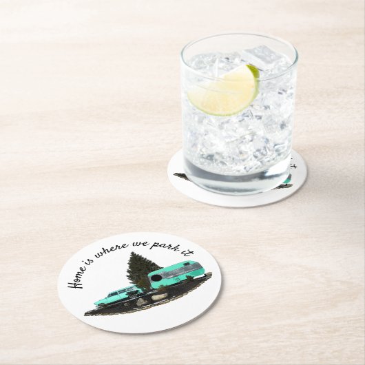 レトロキャンピングカートレーラー紙コースター ラウンドペーパーコースター (インサイチュ)