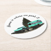 レトロキャンピングカートレーラー紙コースター ラウンドペーパーコースター (アングル)