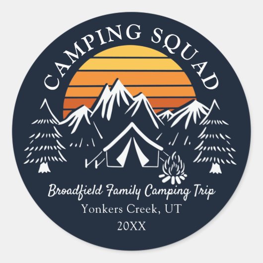 レトロキャンピングスクワッドファミリーバケーションロードトリップ ラウンドシール (正面)