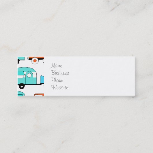 レトロキャンピングトレーラターコイズオレンジヴィンテージカー スキニー名刺 (正面)