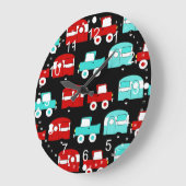 レトロキャンピングトレーラターコイズレッドヴィンテージカーズ ラージ壁時計 (傾斜)