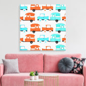 レトロキャンピングトレーラーターコイズオレンジヴィンテージカー キャンバスプリント (インサイチュ (リビング))