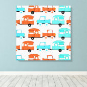 レトロキャンピングトレーラーターコイズオレンジヴィンテージカー キャンバスプリント (インサイチュ (ウッドフロア))