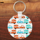 レトロキャンピングトレーラーターコイズオレンジヴィンテージカー キーホルダー (正面)