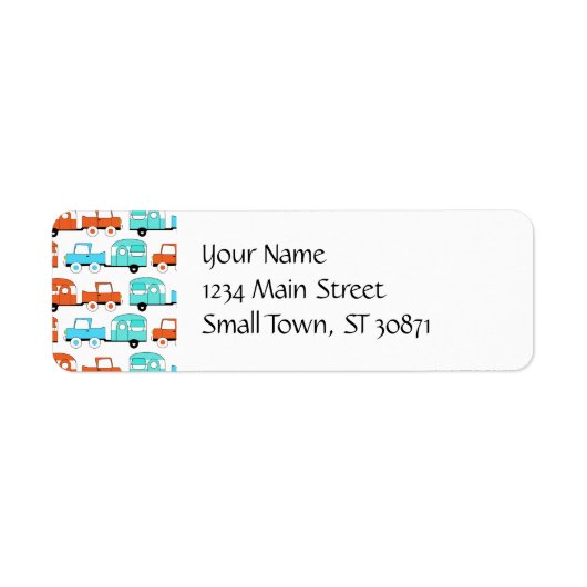 レトロキャンピングトレーラーターコイズオレンジヴィンテージカー ラベル (正面)