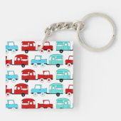 レトロキャンピングトレーラーターコイズレッドヴィンテージカー キーホルダー (裏面)