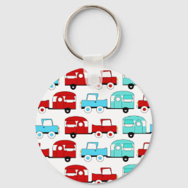 レトロキャンピングトレーラーターコイズレッドヴィンテージカー キーホルダー