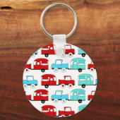 レトロキャンピングトレーラーターコイズレッドヴィンテージカー キーホルダー (正面)