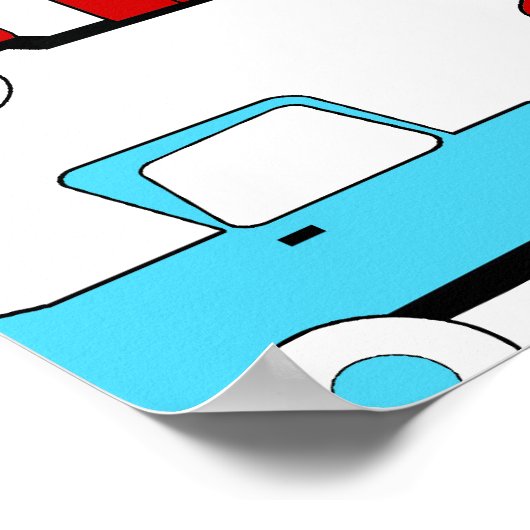 レトロキャンピングトレーラーターコイズレッドヴィンテージカー ポスター (角)