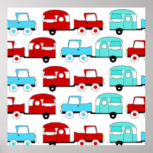 レトロキャンピングトレーラーターコイズレッドヴィンテージカー