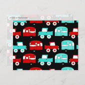 レトロキャンピングトレーラーターコイズレッドヴィンテージカー ポストカード (正面/裏面)