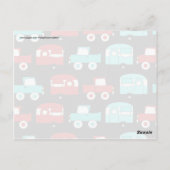 レトロキャンピングトレーラーターコイズレッドヴィンテージカー ポストカード (裏面)