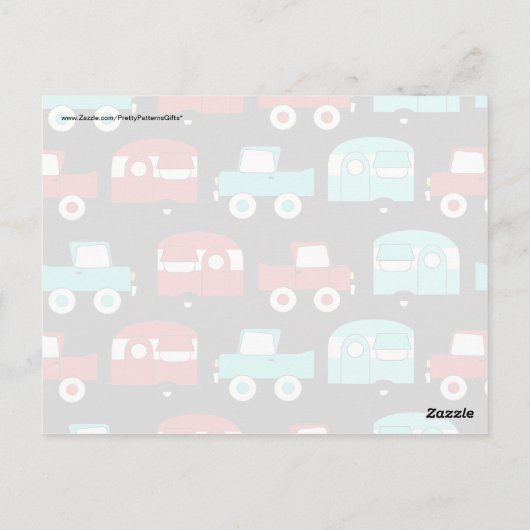 レトロキャンピングトレーラーターコイズレッドヴィンテージカー ポストカード (裏面)