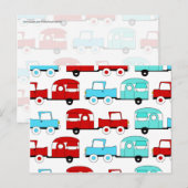 レトロキャンピングトレーラーターコイズレッドヴィンテージカー ポストカード (正面/裏面)