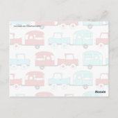 レトロキャンピングトレーラーターコイズレッドヴィンテージカー ポストカード (裏面)