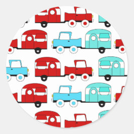レトロキャンピングトレーラーターコイズレッドヴィンテージカー ラウンドシール
