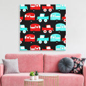 レトロキャンピングトレーラーターコイズレッドヴィンテージRV キャンバスプリント (インサイチュ (リビング))