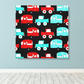 レトロキャンピングトレーラーターコイズレッドヴィンテージRV キャンバスプリント (インサイチュ (ウッドフロア))