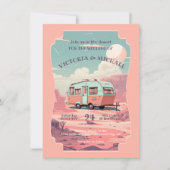 レトロキャンピングトレーラーデザートランドスケープ結婚ズ 招待状 (正面)