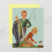 レトロキャンピング魚釣りノート招待状アナウンス 招待状 (正面/裏面)