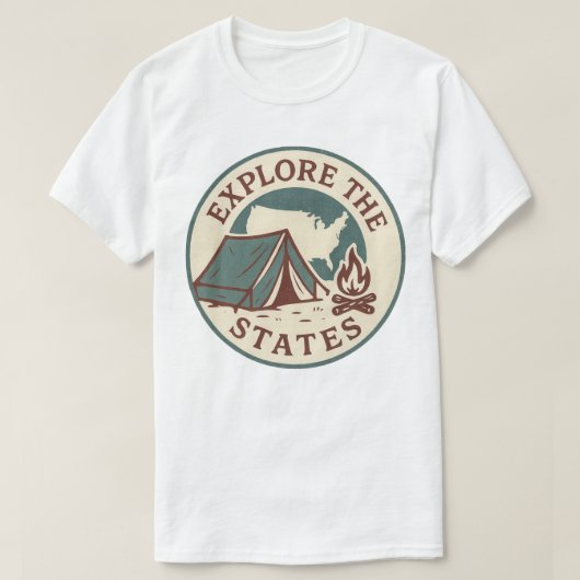 レトロキャンプデザインでアメリカを探索 Tシャツ (デザイン正面)