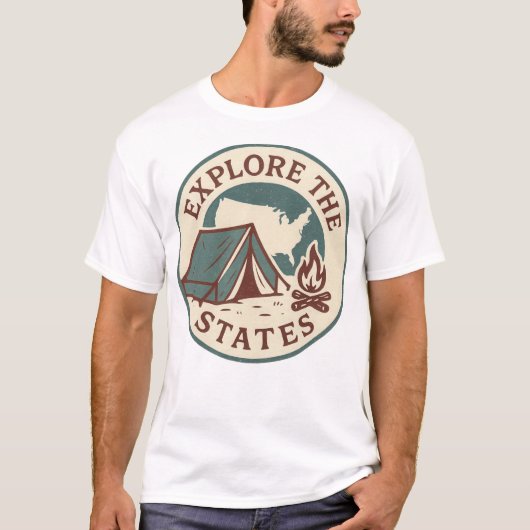 レトロキャンプデザインでアメリカを探索 Tシャツ (正面)