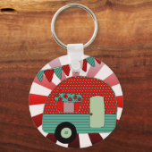 レトロキャンプパーティー供給カスタム品レッドグリーンドット キーホルダー (正面)