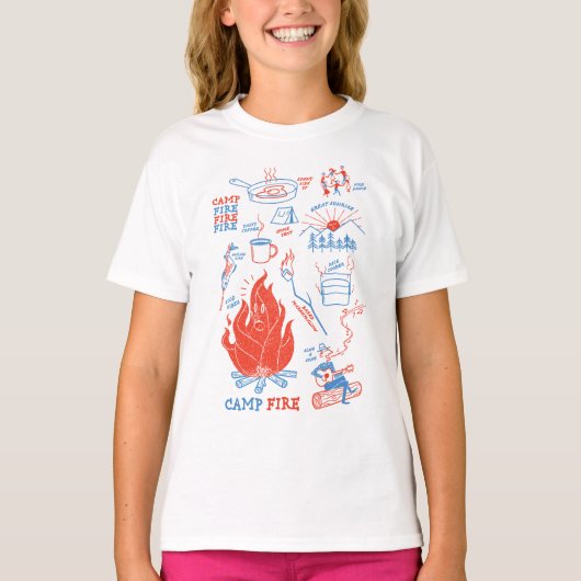 レトロキャンプファイアアドベンチャーキャンピングおもしろいアクティビティ Tシャツ (正面)