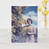 レトロキャンベラの編み枝細工- カード (黄色い花)