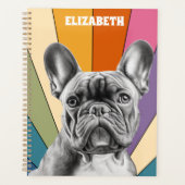 レトロキュイパーソナライズされたレインボーフランスのブルドッグ プランナー手帳 (正面)
