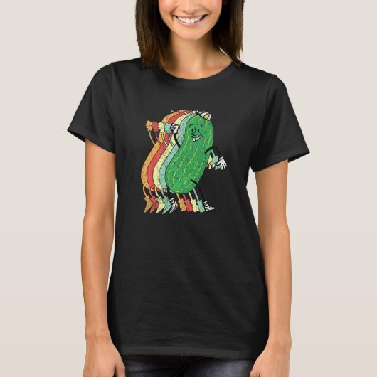 レトロキュウリ野菜植物ベジタリアンヴィーガン Tシャツ (正面)
