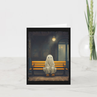 レトロキュートなゴーストが椅子に座って待っているハロウィン カード