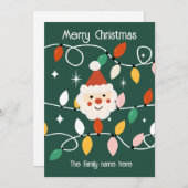 レトロキュートなサンタクロースとフェアリーライト グリーン シーズンカード (正面/裏面)