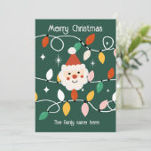 レトロキュートなサンタクロースとフェアリーライト グリーン シーズンカード (スタンド正面)