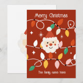 レトロキュートなサンタクロースとフェアリーライト 赤 シーズンカード (正面/裏面)