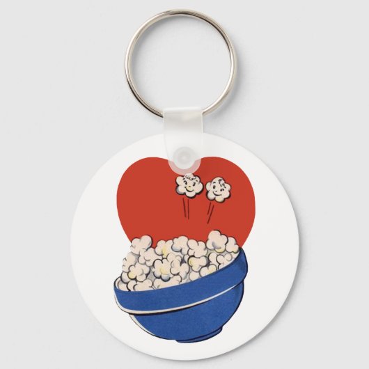 レトロキュートなユーモア、映画のためのポップコーンのボウル！ キーホルダー (正面)