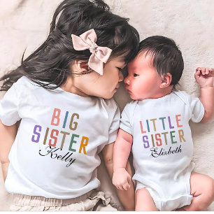 レトロキュートな姉妹お揃いビッグシスター ベビーTシャツ