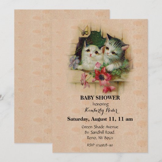 レトロキュートねこ 招待状 (正面/裏面)