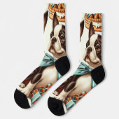 レトロキュートボストンテリアイラストレーション ソックス (左)