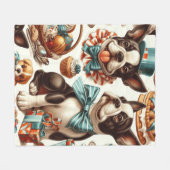 レトロキュートボストンテリアイラストレーション フリースブランケット (正面(横))