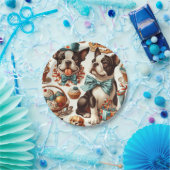 レトロキュートボストンテリアイラストレーション ペーパープレート (パーティー)