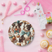 レトロキュートボストンテリアイラストレーション ペーパープレート (パーティー)