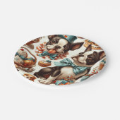 レトロキュートボストンテリアイラストレーション ペーパープレート (アングル)