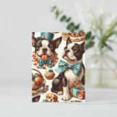 レトロキュートボストンテリアイラストレーション ポストカード (スタンド正面)