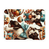 レトロキュートボストンテリアイラストレーション マグネット (横)