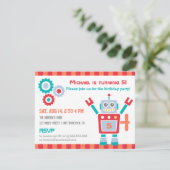 レトロキュートロボットおもちゃの誕生日パーティー招待状 招待状 (スタンド正面)