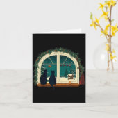 レトロキュート猫クリスマスコスプレ  ヴィンテージ猫 カード (黄色い花)