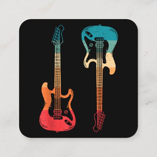 レトロギターギタリストエレクトリックバスギターロックM スクエア名刺 (裏面)