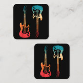 レトロギターギタリストエレクトリックバスギターロックM スクエア名刺 (正面/裏面)