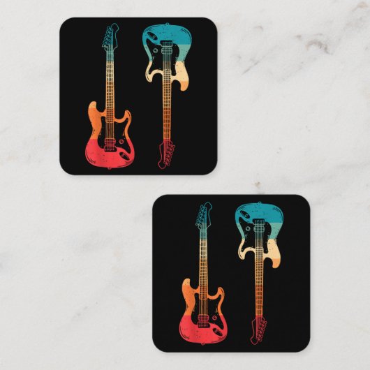 レトロギターギタリストエレクトリックバスギターロックM スクエア名刺 (正面/裏面)